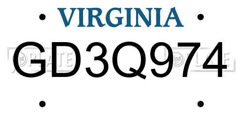 GD3Q974 Virginia License Plate