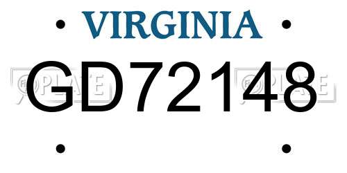 GD72148 Virginia License Plate