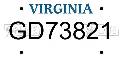 GD73821 Virginia License Plate