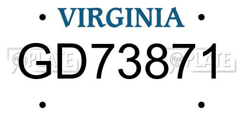 GD73871 Virginia License Plate