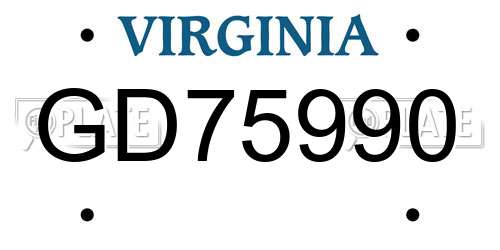 GD75990 Virginia License Plate