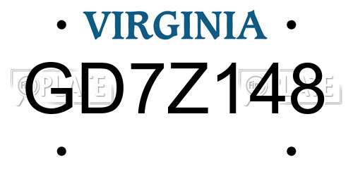 GD7Z148 Virginia License Plate