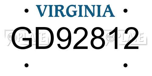 GD92812 Virginia License Plate
