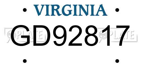 GD92817 Virginia License Plate