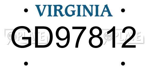 GD97812 Virginia License Plate