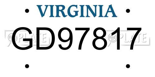 GD97817 Virginia License Plate