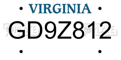 GD9Z812 Virginia License Plate