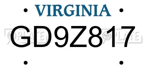 GD9Z817 Virginia License Plate