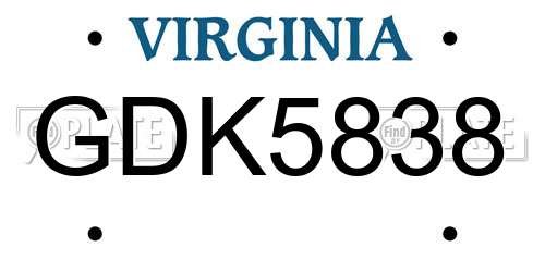 GDK5838 Virginia License Plate