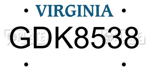 GDK8538 Virginia License Plate
