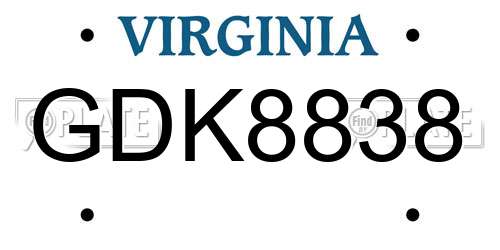 GDK8838 Virginia License Plate