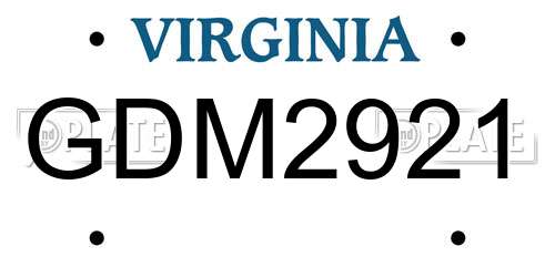GDM2921 Virginia License Plate