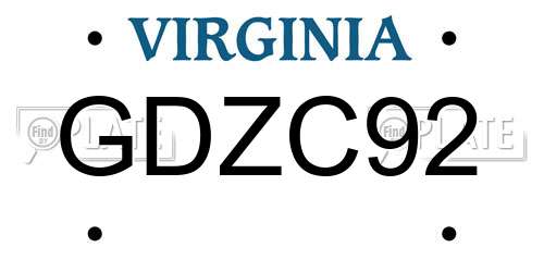 GDZC92 Virginia License Plate