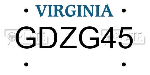 GDZG45 Virginia License Plate
