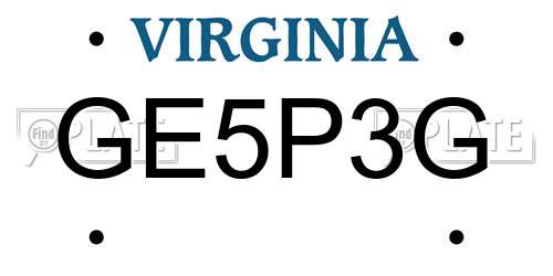GE5P3G Virginia License Plate