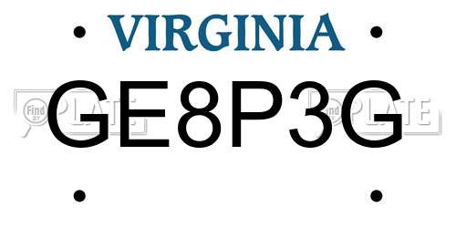 GE8P3G Virginia License Plate