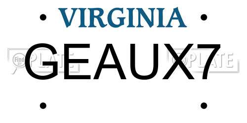 GEAUX7 Virginia License Plate