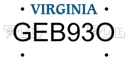 GEB93O Virginia License Plate