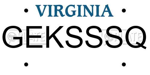 GEKSSSQ Virginia License Plate