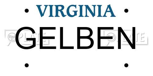 GELBEN Virginia License Plate