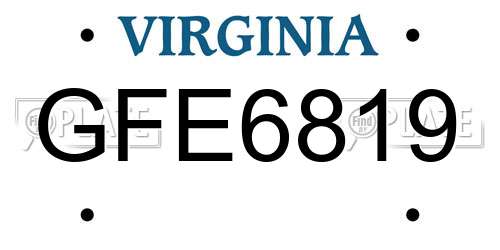 GFE6819 Virginia License Plate