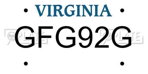 GFG92G Virginia License Plate