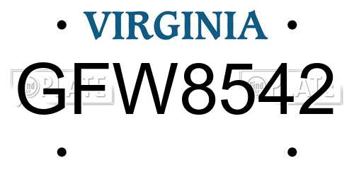 GFW8542 Virginia License Plate