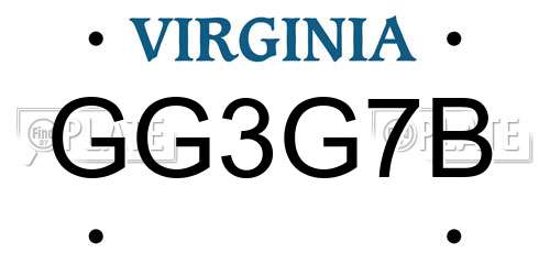 GG3G7B Virginia License Plate