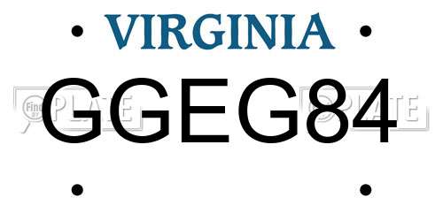 GGEG84 Virginia License Plate