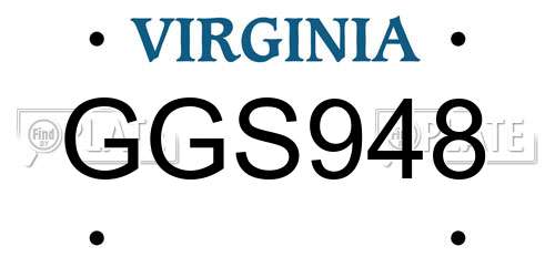 GGS948 Virginia License Plate