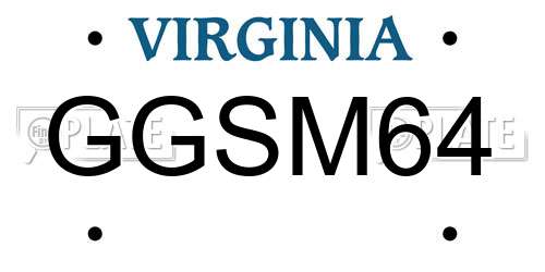 GGSM64 Virginia License Plate