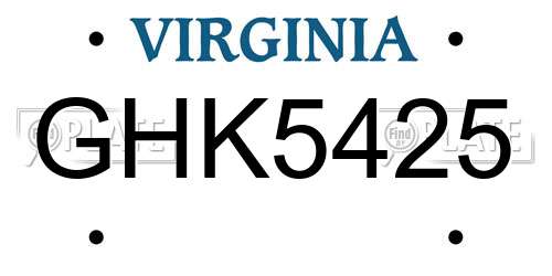 GHK5425 Virginia License Plate