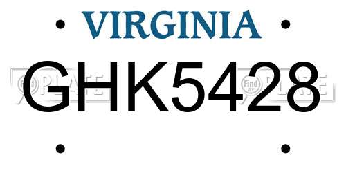 GHK5428 Virginia License Plate