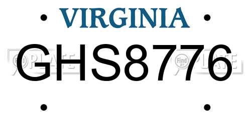 GHS8776 Virginia License Plate