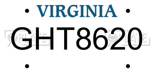 GHT8620 Virginia License Plate
