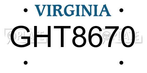 GHT8670 Virginia License Plate