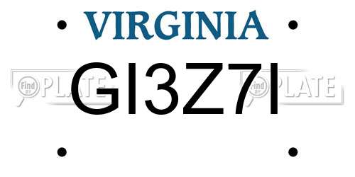 GI3Z7I Virginia License Plate