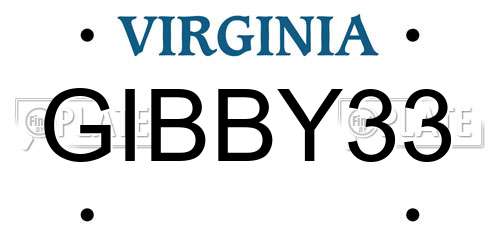 GIBBY33 Virginia License Plate