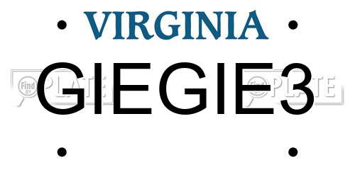 GIEGIE3 Virginia License Plate