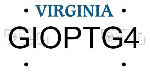 GIOPTG4 Virginia License Plate