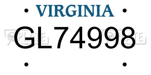 GL74998 Virginia License Plate