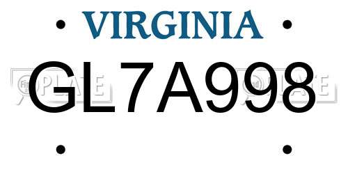 GL7A998 Virginia License Plate