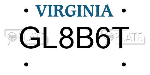 GL8B6T Virginia License Plate
