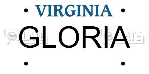 GLORIA Virginia License Plate