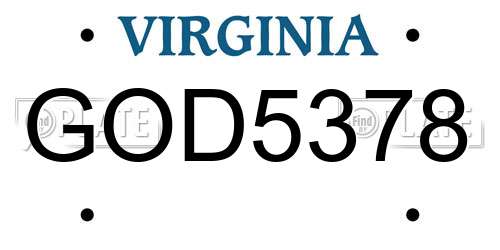 GOD5378 Virginia License Plate