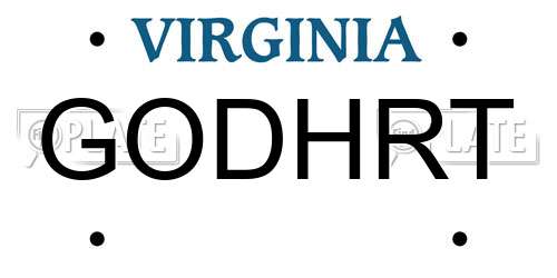 GODHRT Virginia License Plate