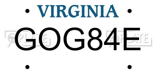 GOG84E Virginia License Plate