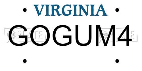 GOGUM4 Virginia License Plate