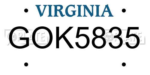 GOK5835 Virginia License Plate