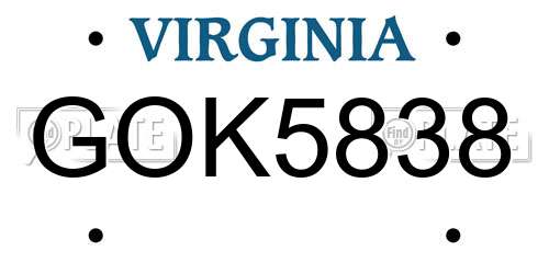 GOK5838 Virginia License Plate